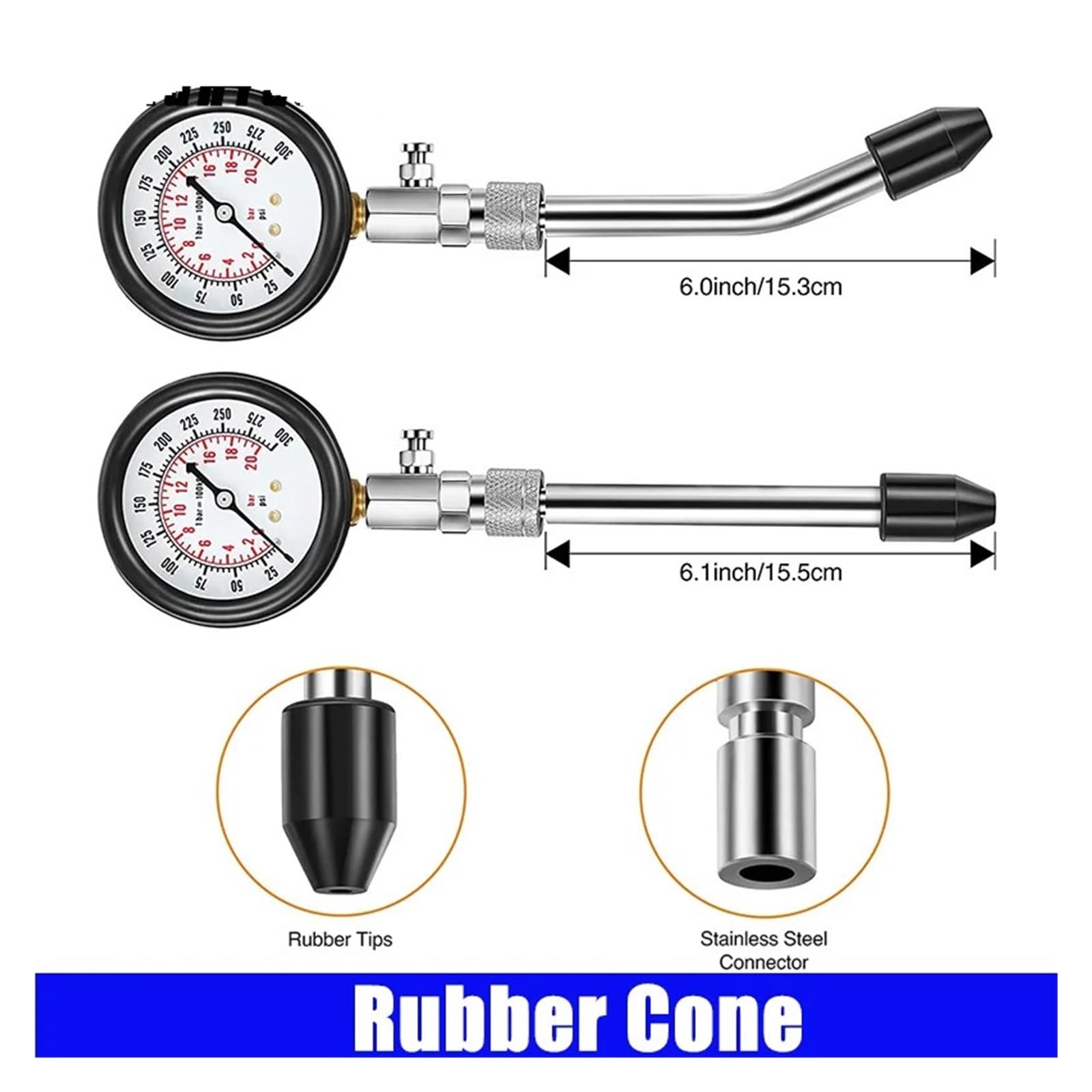 Kit Tester di Compressione for Motori A Benzina, Manometro Professionale for Bombole G326 for Set di Strumenti Automatici for Motori A Benzina (0-300 PSI) per Auto, Moto, Camion(No Box)