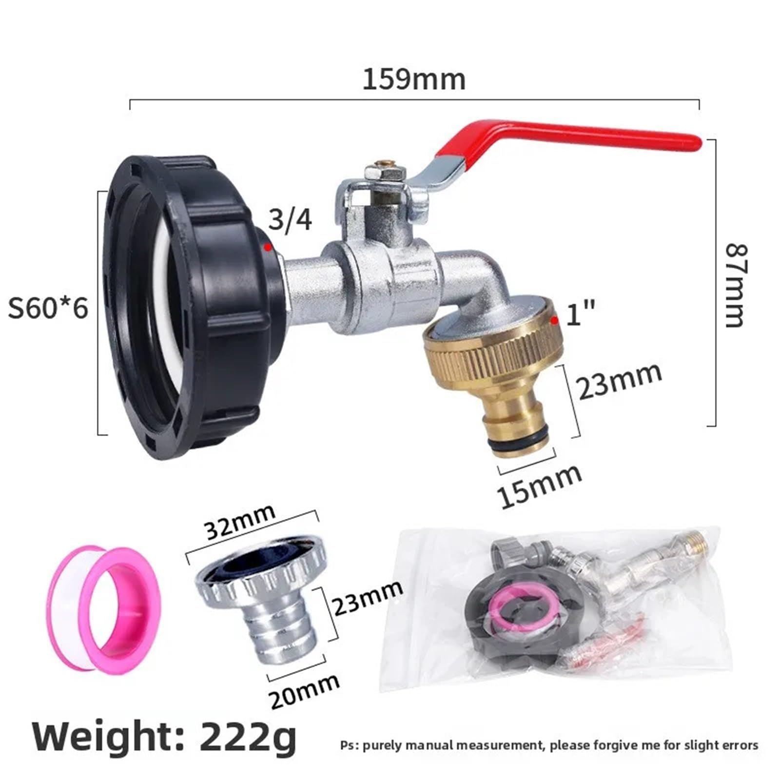 IBC adapter akcesoriów do zbiornika S60 * 6 3/4 bateria ze stopu z litego mosiądzu złączka do zaworu zastępczego do domowego ogrodu