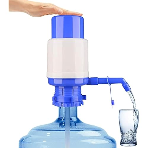 Water Bottles Pump Blue Manual Hand Pressure Drinking Fountain Pressure Press Pump with an Extra Short Tube and Cap Fits Most 5 Gallon Water Dispenser