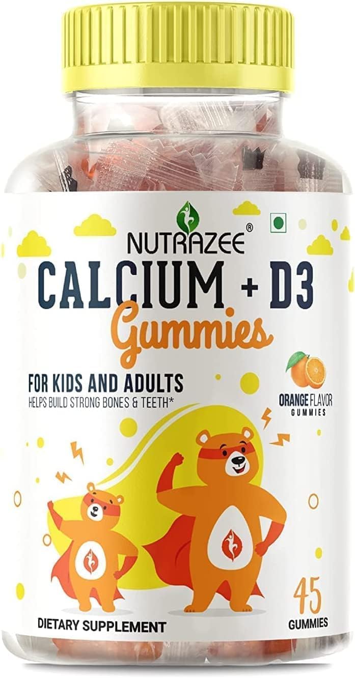 Nutrazee Calcium and Vitamin D3 Gummies Vegan Supplement for Kids & Adults for Healthy Bones, Teeth & Immunity, 45 Gummy Bears