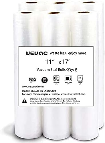 Wevac - Bolsas sellables al vacío de 11 pulgadas x 16 pies. Paquetes de 3 rollos para Food Saver, Seal a Meal, Weston. Tipo comercial, sin BPA,
