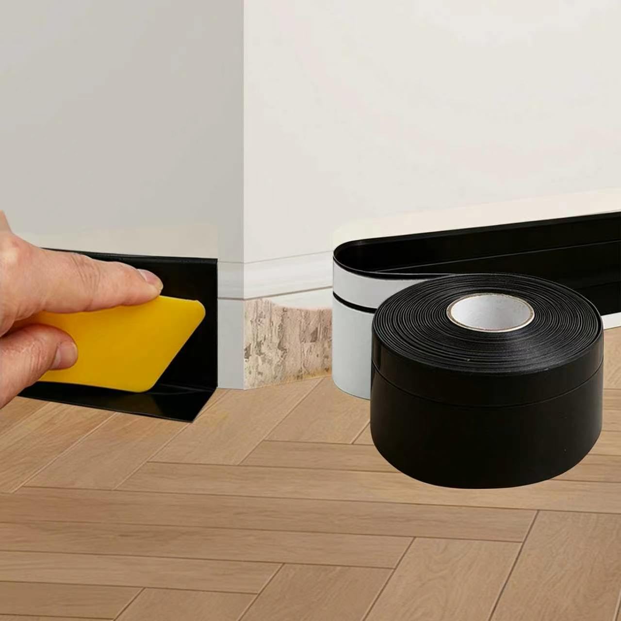 Hexizexi 8m Flexible Skirting Board Trim Black Self Adhesive Skirting Board