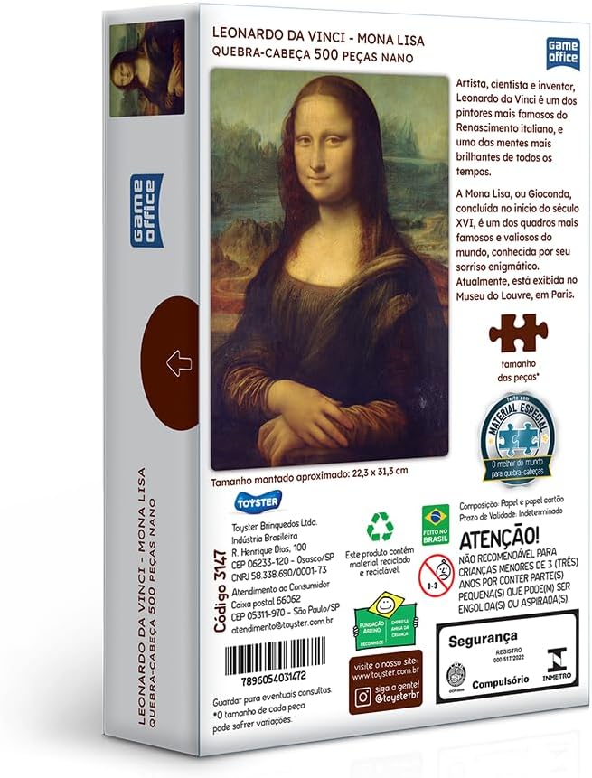 Toyster - Quebra-cabeça: Leonardo Da Vinci - A Mona Lisa - 500 peças nano - Game Office