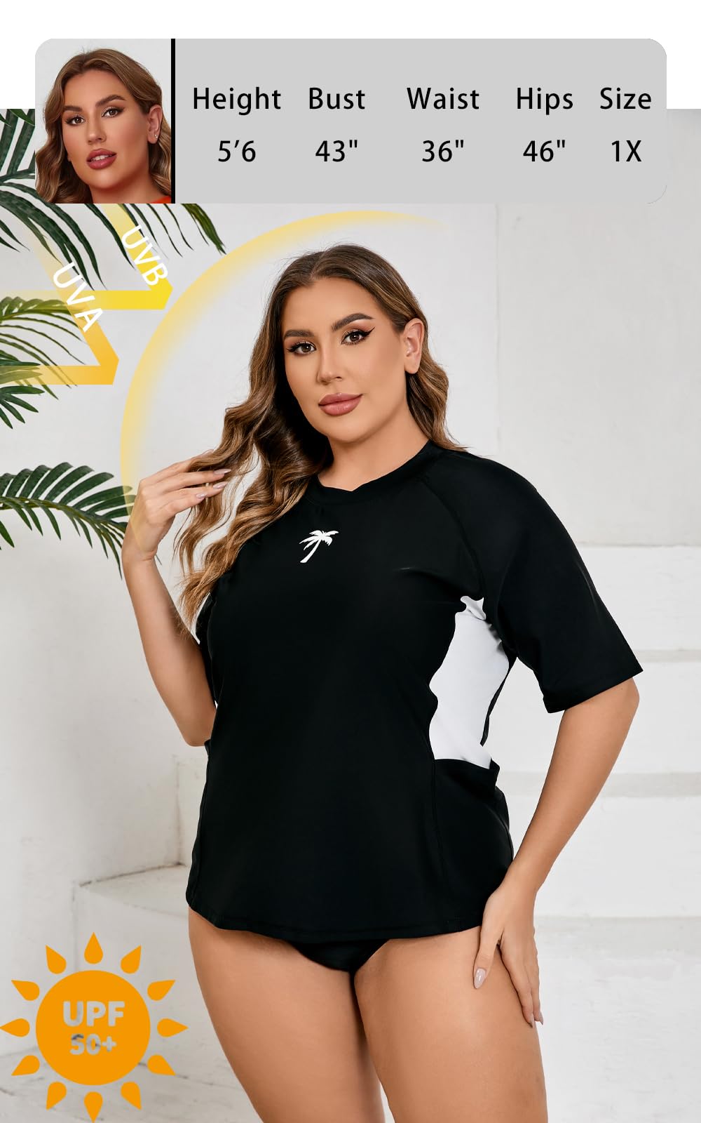 Halcurt Camiseta de natación de manga corta para mujer, talla grande, con brasier integrado, UPF50+, parte superior de traje de baño con bolsillos