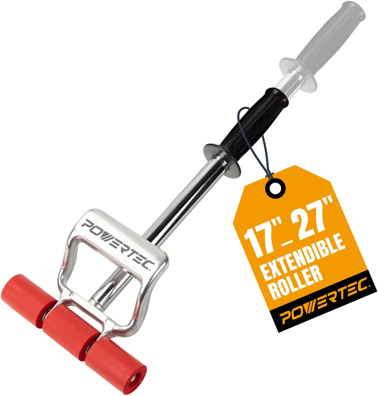 PowerTec Vinyl Flooring, Tile & Linoleum Roller Handle, 7.5" Wide for LVP, Veneer, Carpet, Wall Coverings, 1PK (71033), Silver/red, 17"-27" Extendable