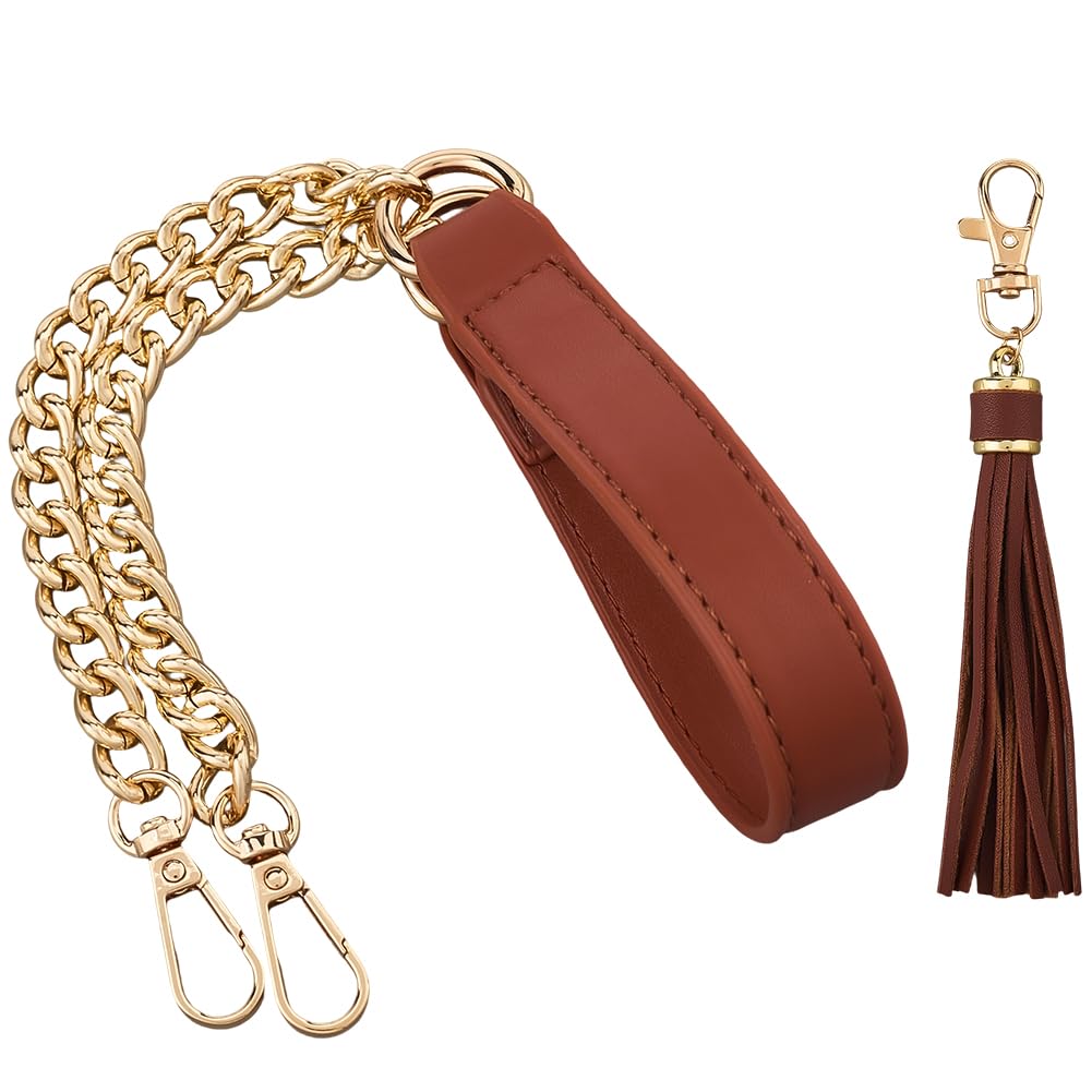 Cadena de Repuesto para Bolso de Microfibra de 60cm con Borla Colgante, Correa de Cadena Plana de Cuero Sintético para Bolso de Mano, Asa para Bolso de Hombro, Bandolera (Marrón Dorado)