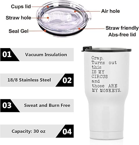 Miniatura 7 de Crap. Turns Out This Is My Circus And Those Are My Monkeys - Vaso de viaje de acero inoxidable de 30 onzas, vaso de café aislado
