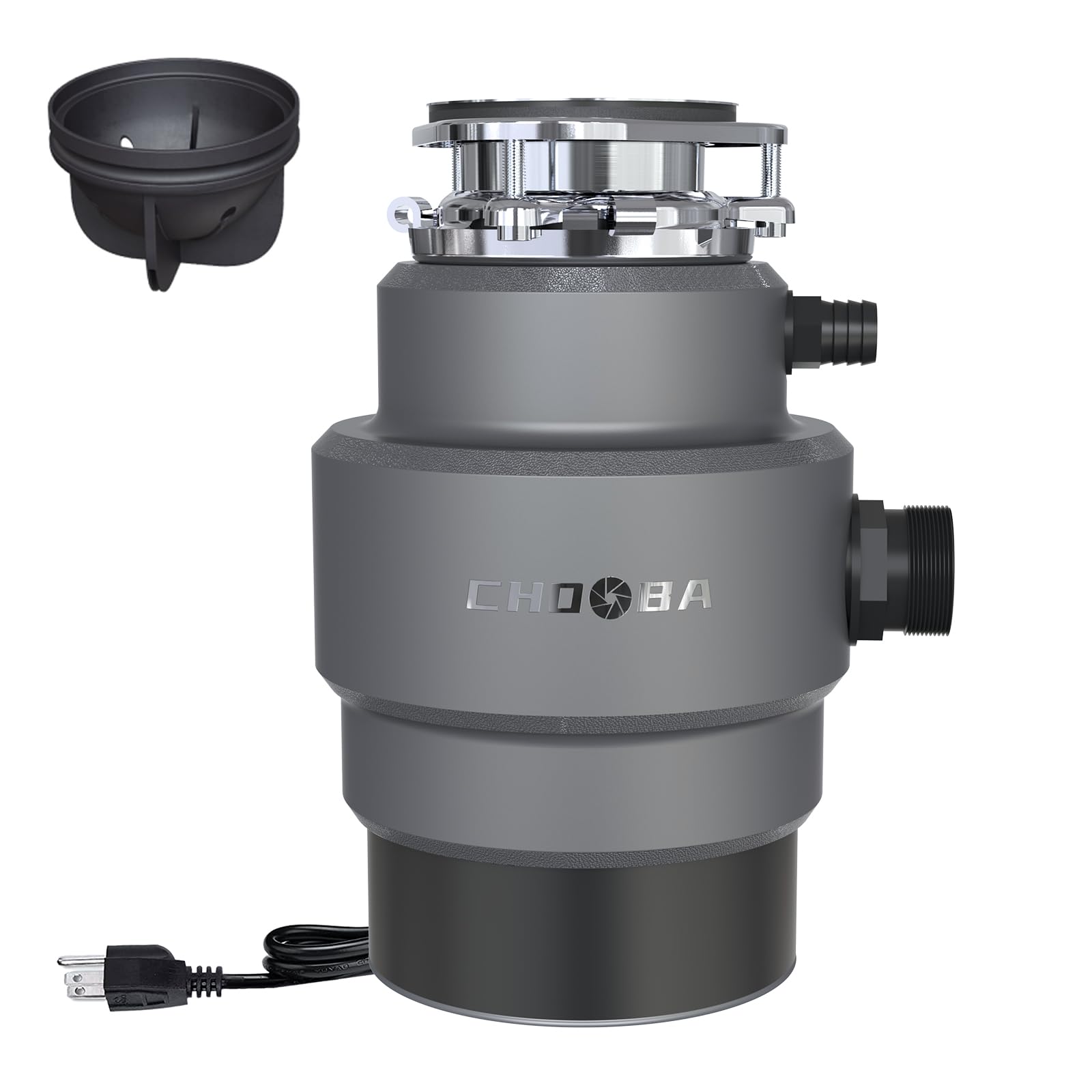 Garbage Disposal 3/4HP, Continuous Feed Food Waste Disposal, Garbage Disposal with Power Cord, Quiet Food Waste Grinder for Kitchen Sink, Gray