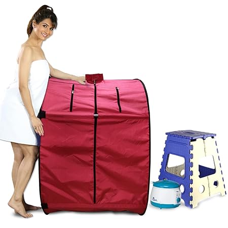 Kawachi Portable Steam Sauna Bath Panchkarma Swedan Machine for Health and Beauty Spa at Home With Folding Stool Combo-Maroon
