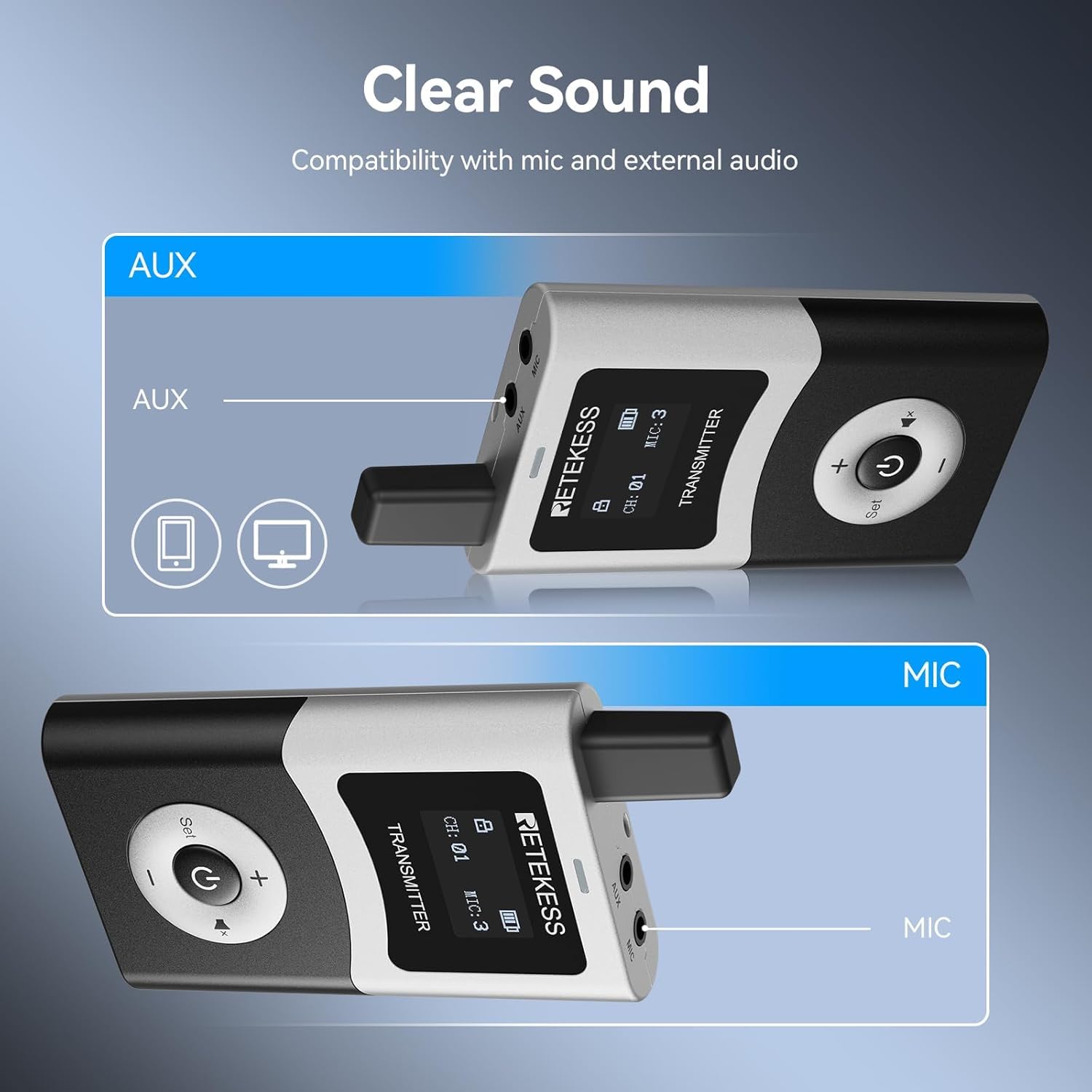 Retekess T130U (T130 4rd) Sistema di Guida Turistica Wireless, Microfono per Guida Turistica, 200 m, Banda U Qualità Audio Nitida, Funzionamento Con un Solo Tasto, Adatto per chiese, scuole e viaggi