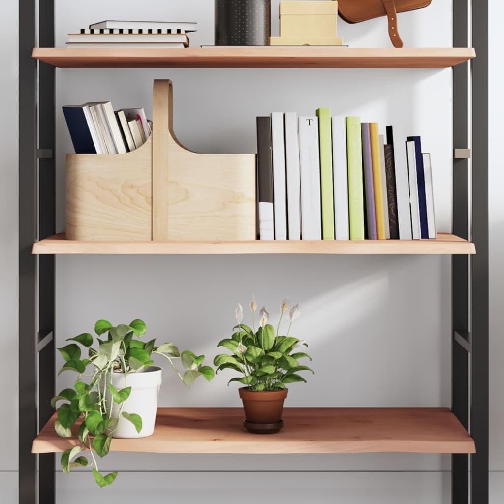 Estante de pared de madera maciza de roble no tratado 80 x 40 x 2 cm con bordes vivos, estante rústico resistente para baño, cocina, salón, estantería natural ideal