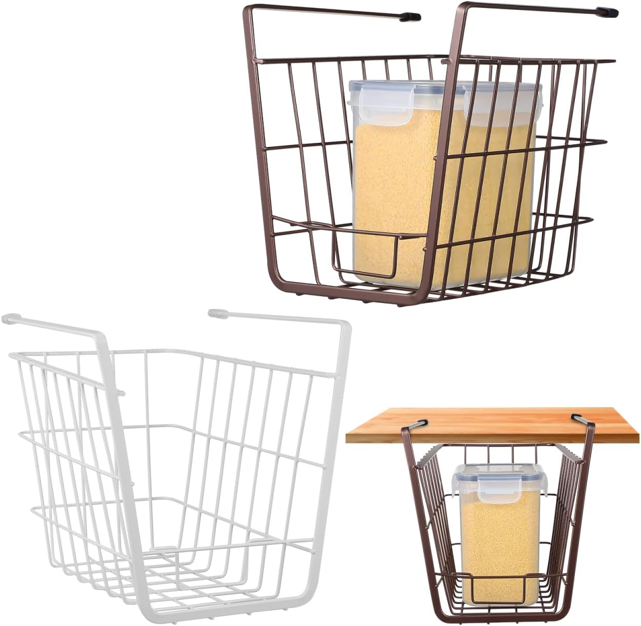 PRETYZOOM 2 Pack Under Shelf Basket, Under Cabinet Hanging Metal Wire Storage Basket, Space-Saving Storage Solution for Kitchen, Bathroom, Bookshelf, Office, Desk (10x6.5x8 inch)