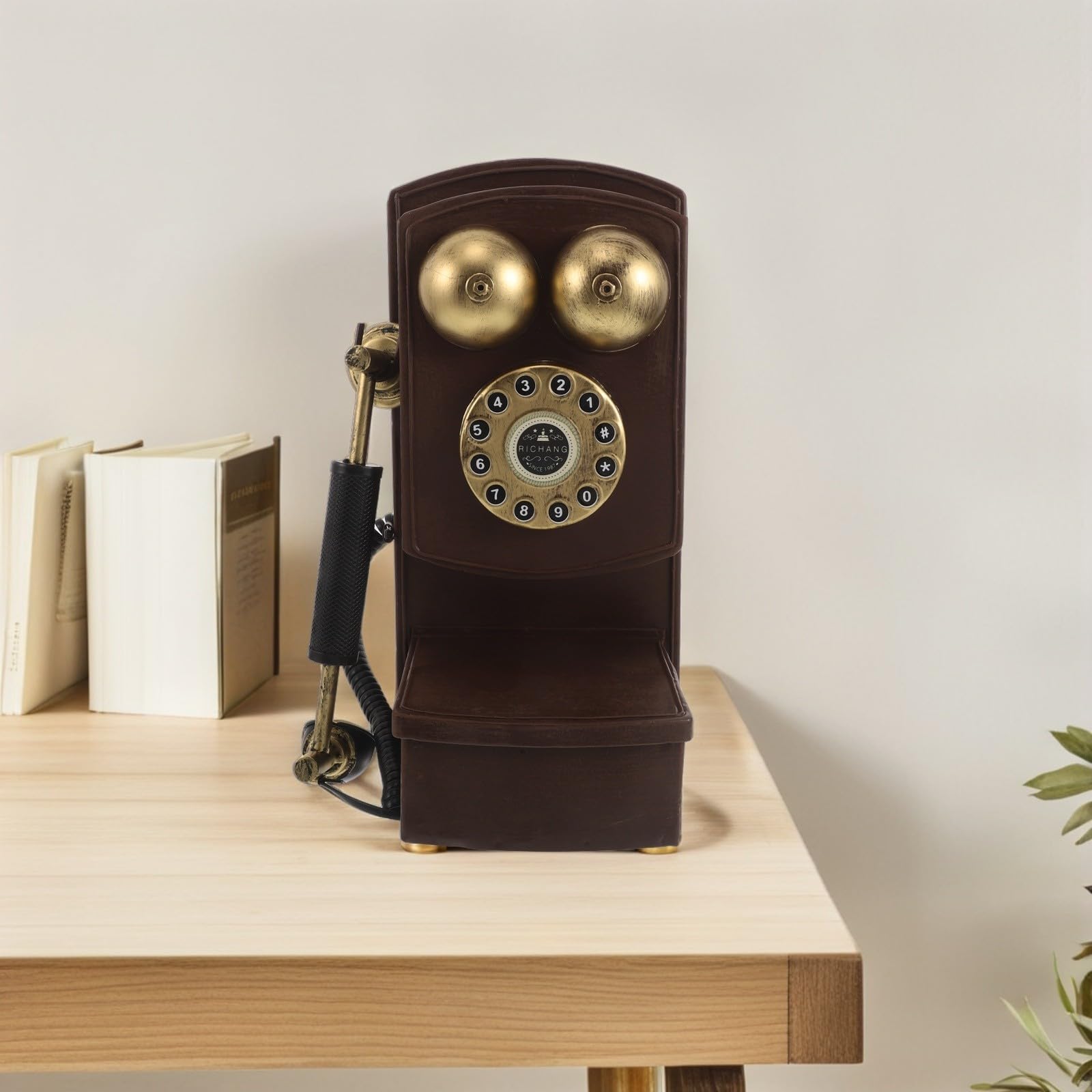 ABOOFAN Telefono Fisso Vintage da Parete in Ferro Design retrò, Riproduzione Telefonica Antica Salvaspazio e Installazione Semplice per Casa e Feste a Tema