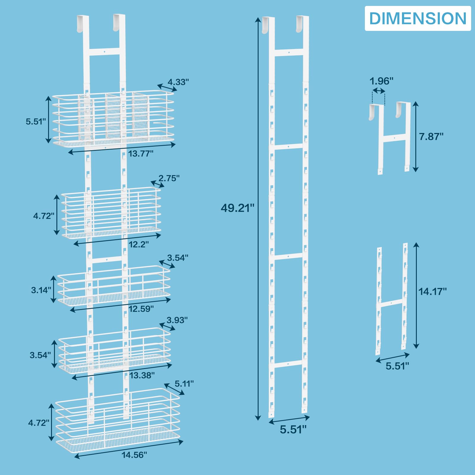 Organizador de 5 niveles sobre la puerta, estantes de baño, organizador de herramientas para el cabello, soporte para secador de pelo, altura ajustable, estante de almacenamiento de baño de 8