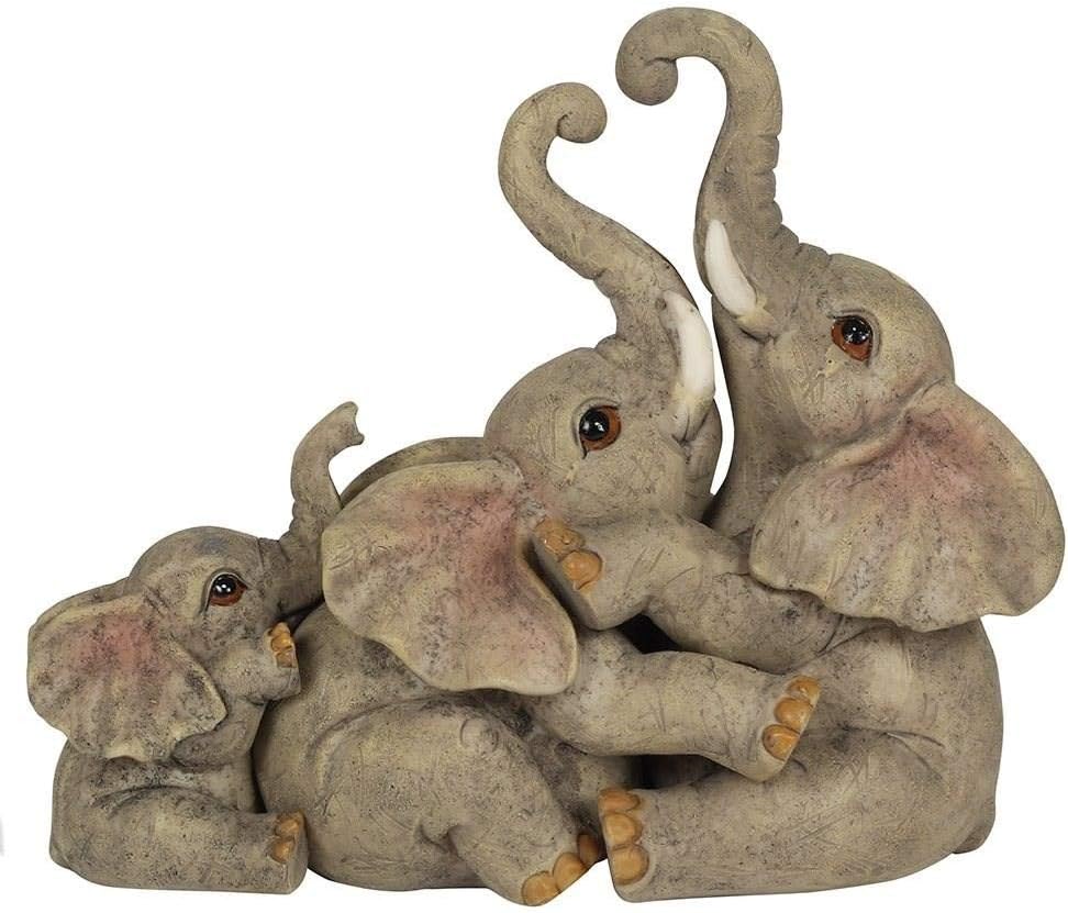 Adorable Grey Resin Elephant Family Ornament - 12.5cm x 14cm (1 Pc.) - Charming Rustic Design, Durable Handcrafted Decor, Nature-inspired Gift - Ideal for Home Accessory