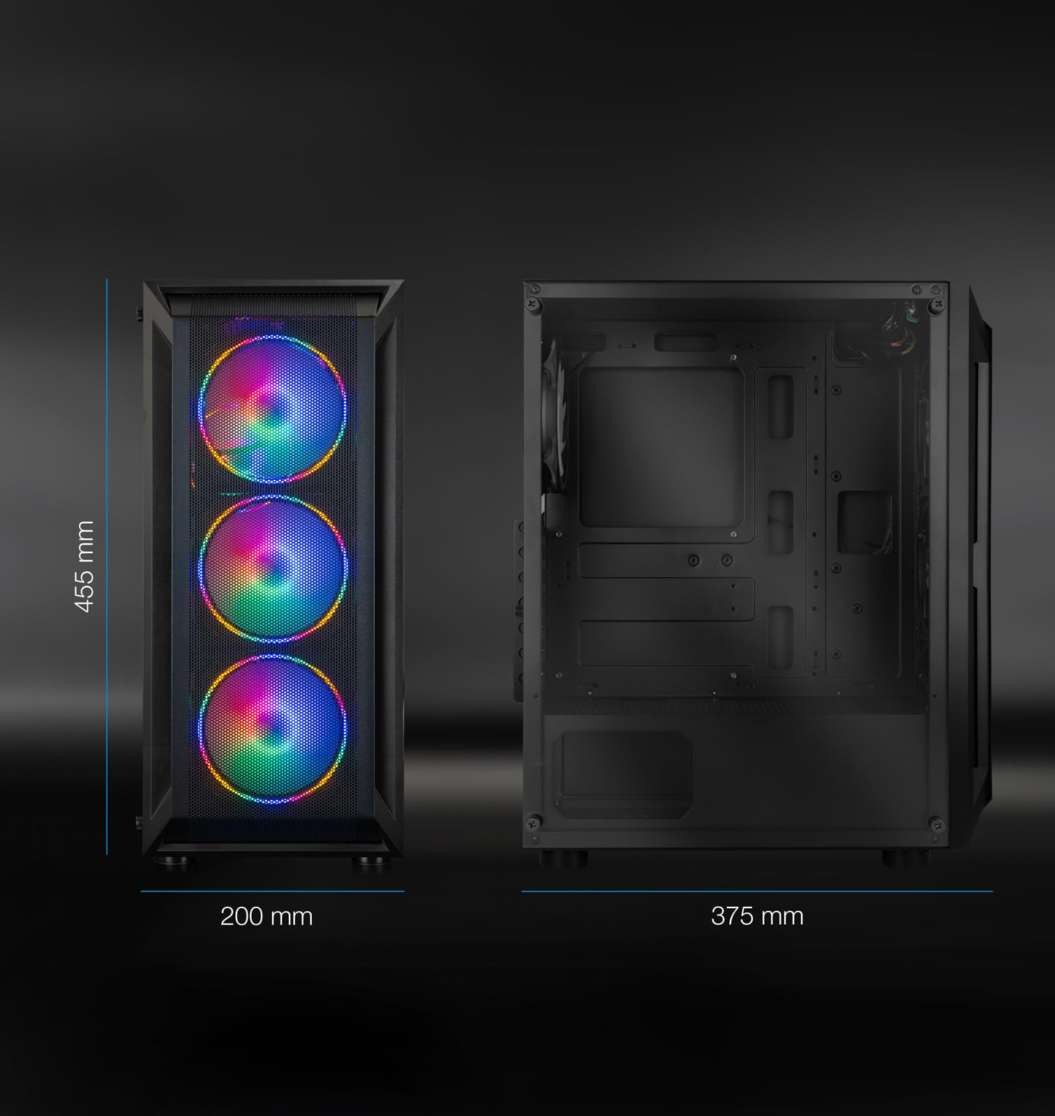 TOOQ TQGCC101-B - Boîtier Semi-Tour Gaming RAGNÄROK ATX/MicroATX/Mini-ITX, Verre trempé, 4 Ventilateurs RGB Inclus, Noir
