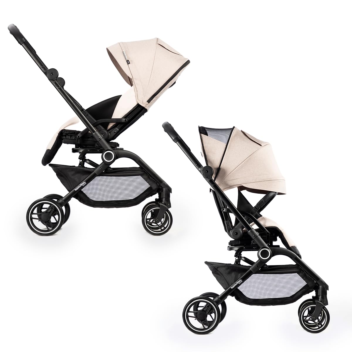 Hamilton by Yoop T1 Buggy - Seduta girevole a 360° - Tecnologia MagicFold™ - Pieghevole - Ruote riflettenti con sospensioni - Include borsa protettiva e portabicchieri - Passeggino regolabile - Cachi