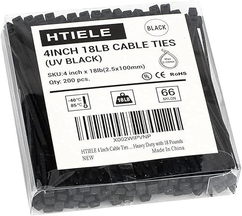 Vista 8 de Bridas pequeñas de 4 pulgadas y 18 libras de nailon para cables, 200 unidades, color negro, resistente, HTIELE para interiores o exteriores