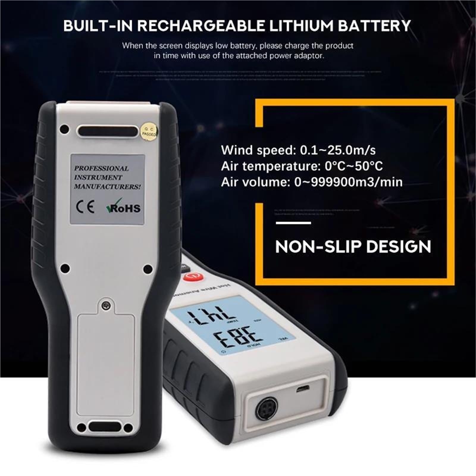 Anémomètre Numérique Portable Haute Sensibilité, Anémomètre Thermique à Fil Chaud, Instruments de Mesure