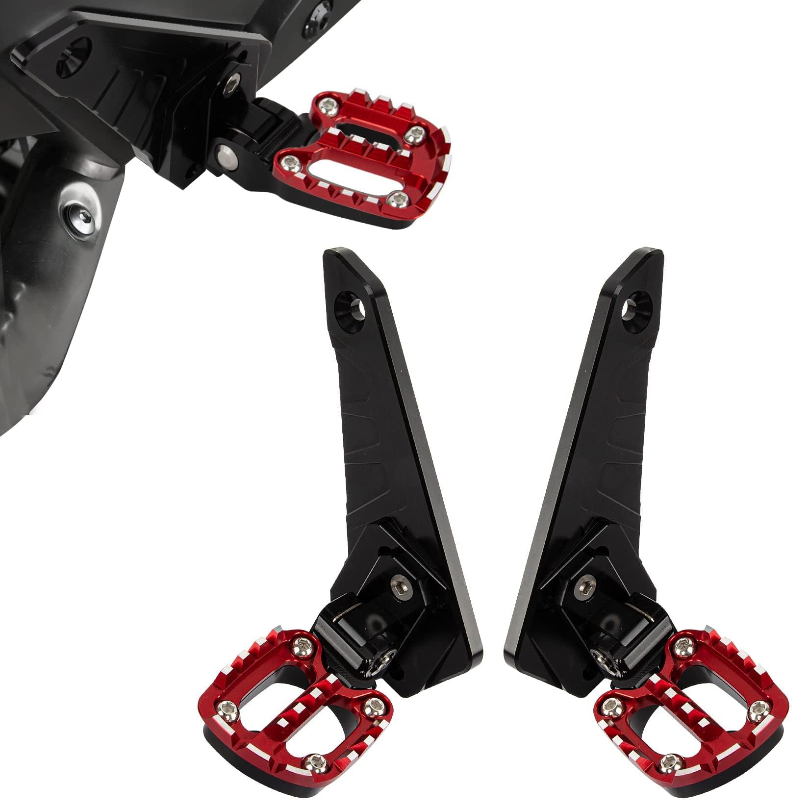 Poggiapiedi Posteriore Pieghevole Piedi Pegs per X-ADV 750 Forza 750 NC 750 2021 2022 2023 2024 2025,PSLER Pedale Posteriore Passeggero Set CNC in Alluminio,Può Essere Piegato a 90 Gradi(Nero-Rosso)