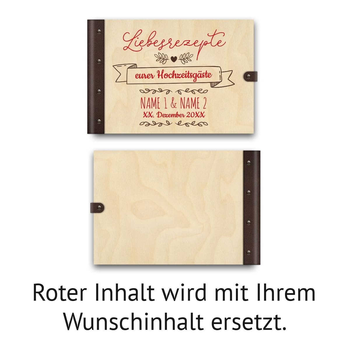 Personalisiertes Kochbuch echtes Holz DIN A4 Rezeptbuch zum selber Ausfüllen mit Lasergravur - mit 72 Blatt / 144 Seiten Naturpapier Weiß