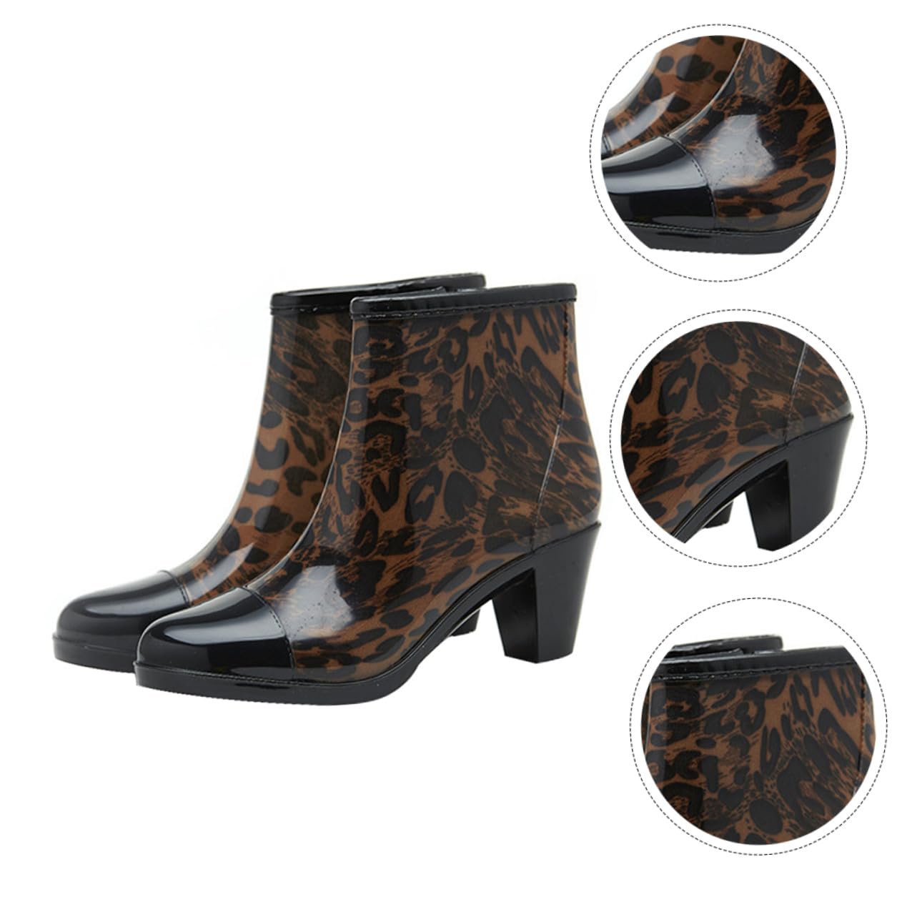 Botas de Lluvia para Mujer de Tacón Alto Cortas Pvc