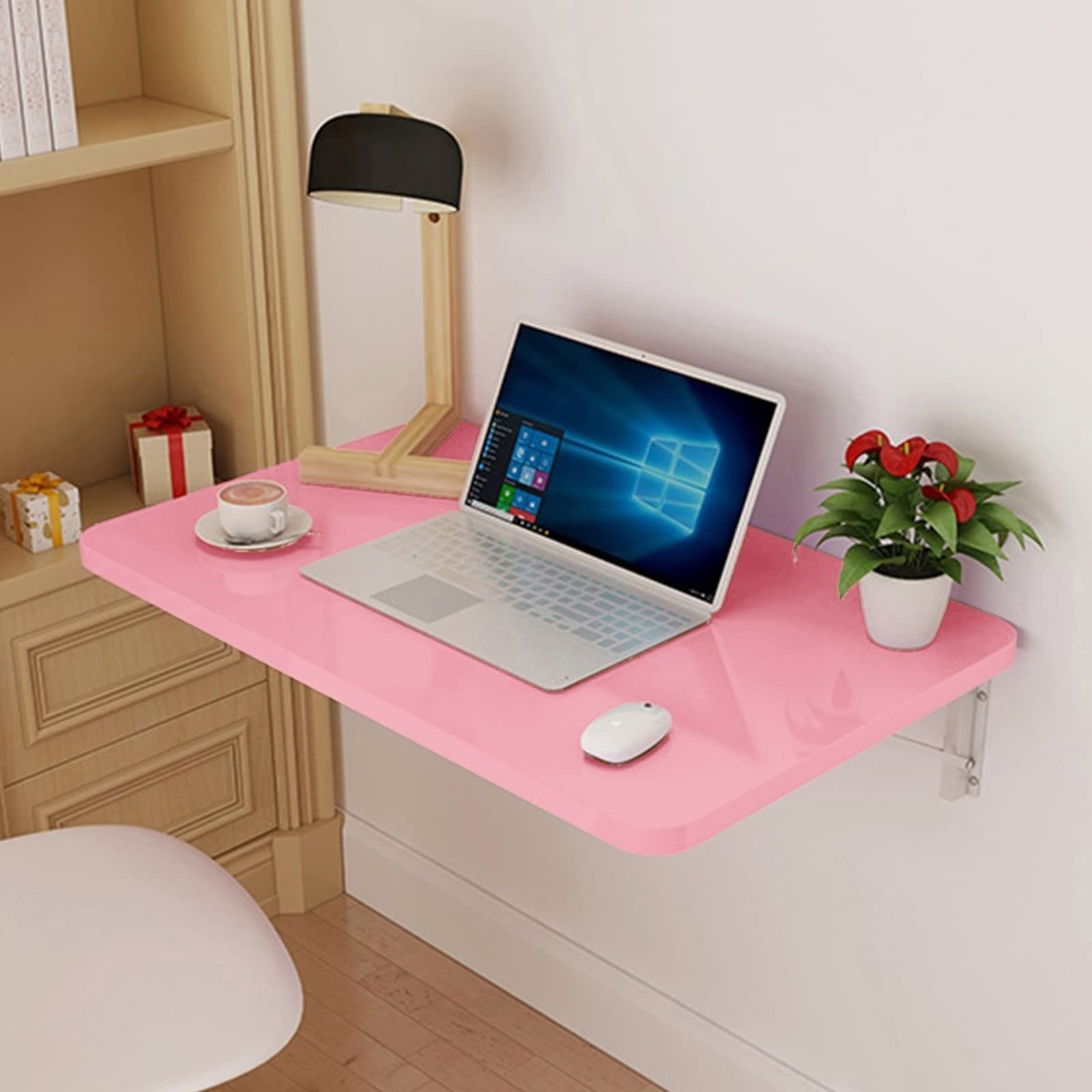Table pliante murale rose 70x50 cm pour petite cuisine et buanderie