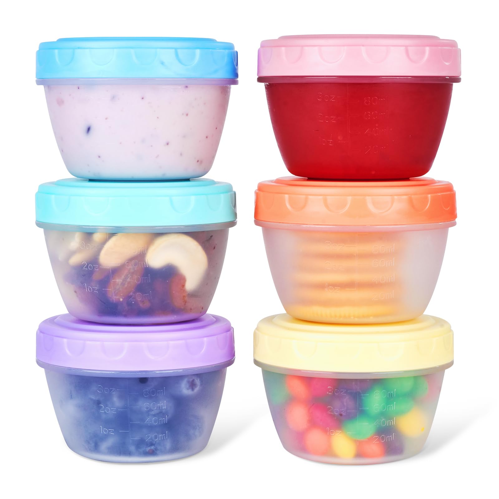 Beekfect 6PACK 4oz Food Storage Containers with Lids, Reusable Leak-proof BPA Free Plastic Jars for Snack, Puree, Sauce and Condiment, Deli Containers, Dishwasher Safe