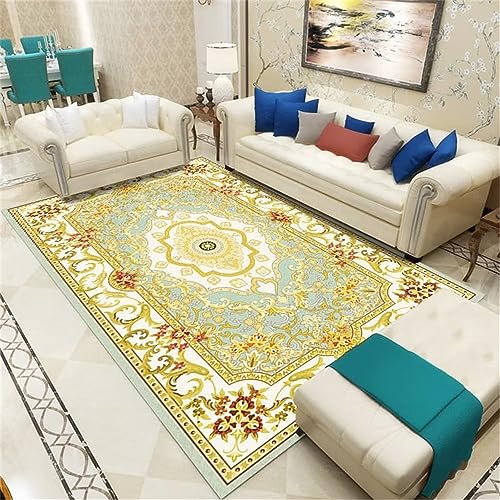 Tapis durable bleu géométrique 200x250cm pour protéger le sol du salon - 2