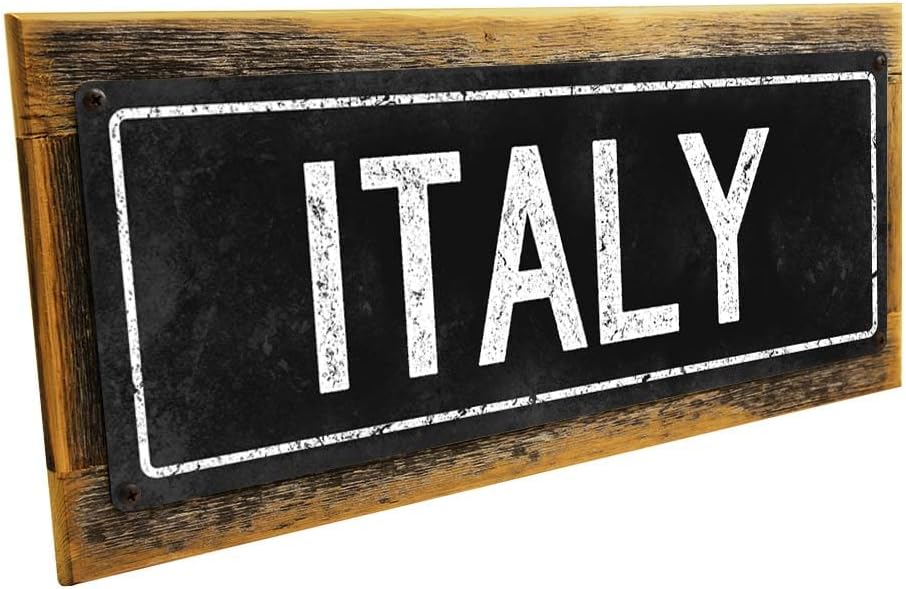 Homebody Accents Black Italy 4"x12" Metal Sign, Outdoor