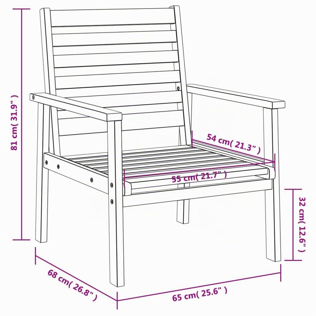 vidaXL Lot de 2 Fauteuil de Jardin, Chaises avec Accoudoirs, Sièges avec Dossier, Meubles de Patio Terrasse Extérieur, Bois Massif d'Acacia