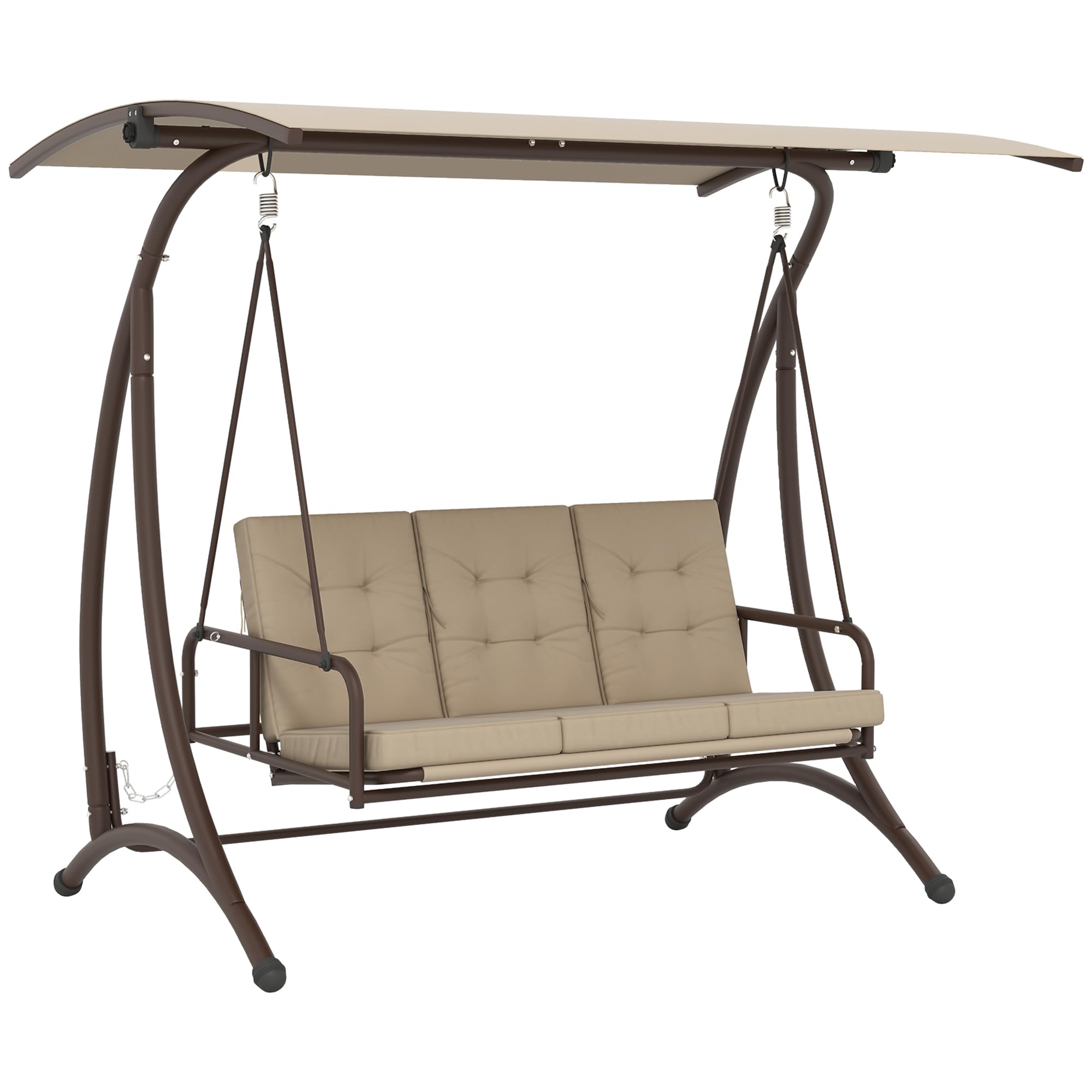 Outsunny Columpio de Jardín Exterior de 3 Plazas Balancín de Jardín Exterior Convertible en Cama con Toldo Ajustable Protección UPF30+ y Cojines Carga 330 kg 200x120x175 cm Caqui