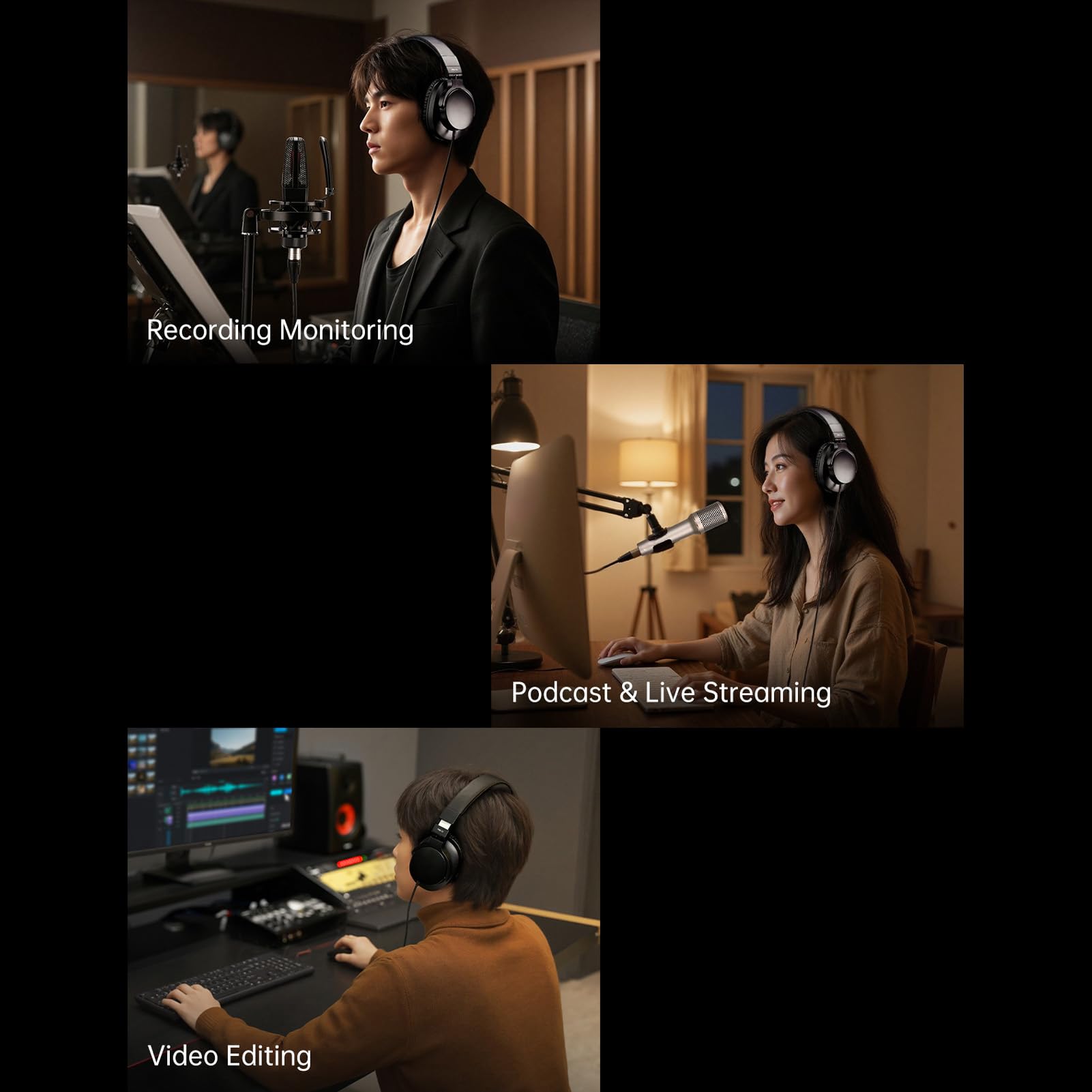 Alomejor Cuffie Over-ear, Cuffie Cablate, Jack da 6,35 Mm, per la Registrazione di Streaming Live, Nero