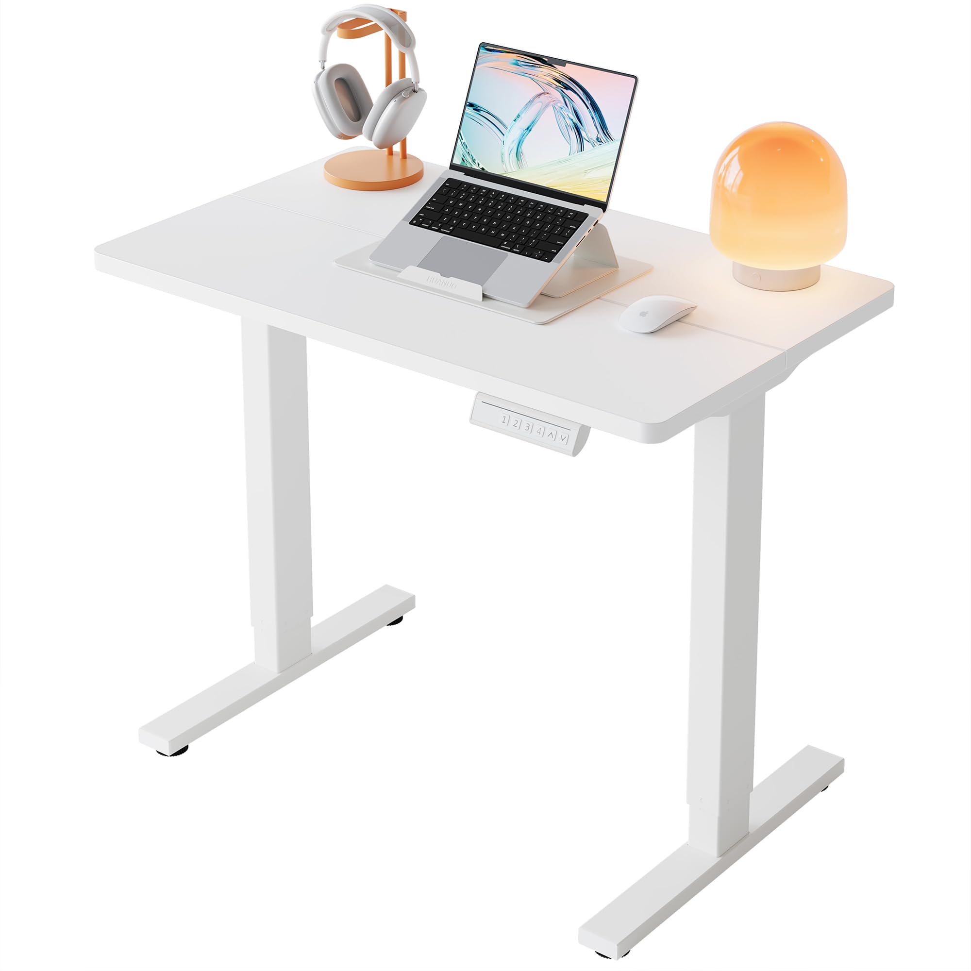 HUANUO Höhenverstellbarer Schreibtisch 80 x 48 cm, 4 Speicherhöheneinstellungen, Elektrischer Schreibtisch für Home Office & Computer-Arbeitsplatz
