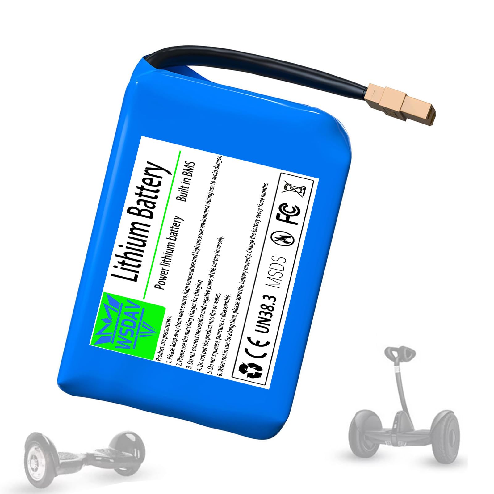 Batería de Litio para Patinete eléctrico de 36V y 2Ah, batería de Repuesto para Hoverboard de 36V con Placa BMS integrada, Apta para Motores de patinetes de hasta 72 vatios.