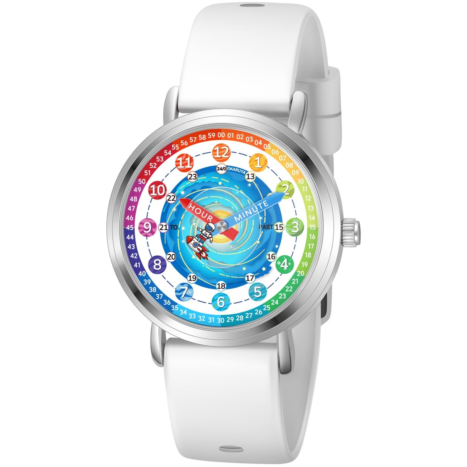 Orologio per bambini – Orologio per bambini – per ragazzi e ragazze dai 7 ai 10 anni, 8 – 12 anni, astronauta, strumento didattico a tempo, colorato bianco