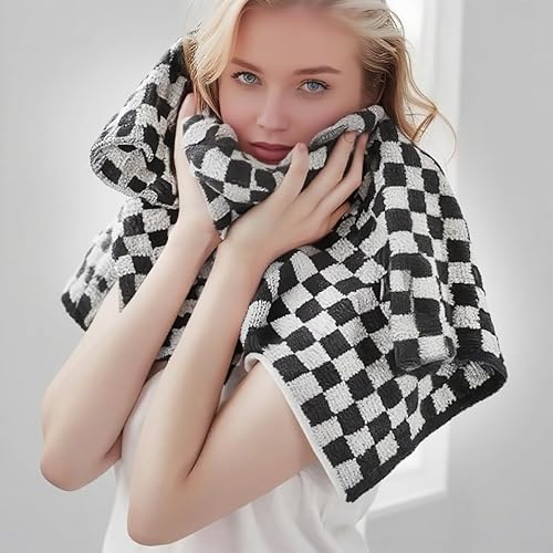 Miniatura 2 de Juego de 4 toallas de mano para baño, algodón suave y absorbente, juego decorativo, lindas toallas de baño en blanco y negro, 13 x 29 pulgadas