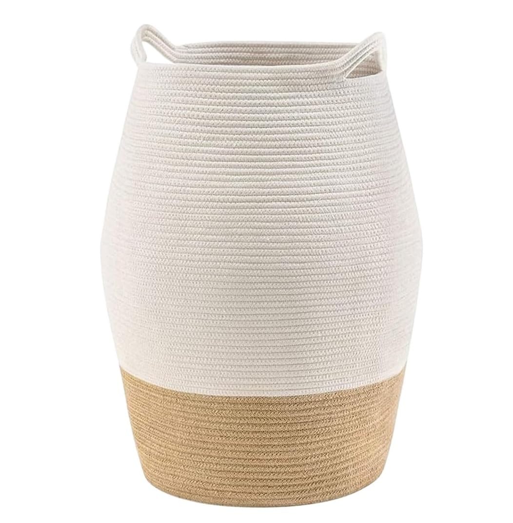 Cesto Ropa Sucia Cesta Tejida De Cuerda Algodón Manija Almacenamiento Ropa Sucia Lavandería Hamper(A)