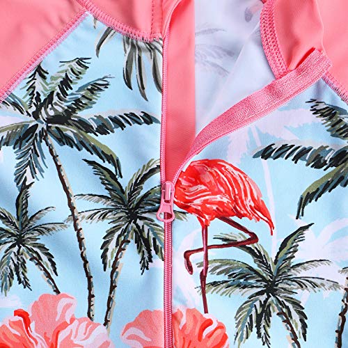 Image of TFJH E Short Sleeve Girls Swimsuits UV 50+ One Pieces Zipper 2-14Y | From beach vacations and pool parties to cruises and water parks, this colorful floral swimsuit is her summer favorite