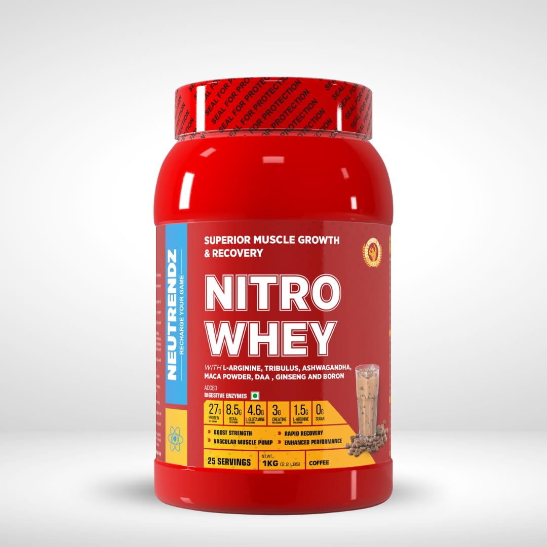 Nitro Whey Protein Powder 27g | Protein, 3g Creatine, 1.5g L-Arginine | BCAAs, Ashwagandha, DAA, Maca & Digestive Enzymes | Zero Sugar | Muscle Growth & Recovery (1kg, Coffee)-image-10