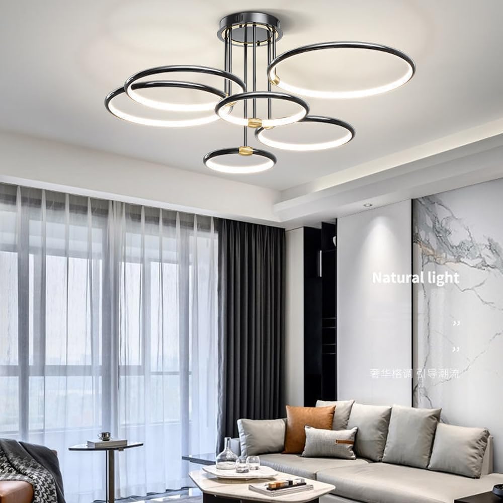 Black Ceiling Light Living Room Dimmable Led Round 3 Acrylic Lamp Mid Century Modern Flush Mount Ceiling Light Farmhouse Dining Room Ceiling Light,Chandelier (Color 6S)/ Color/5 s