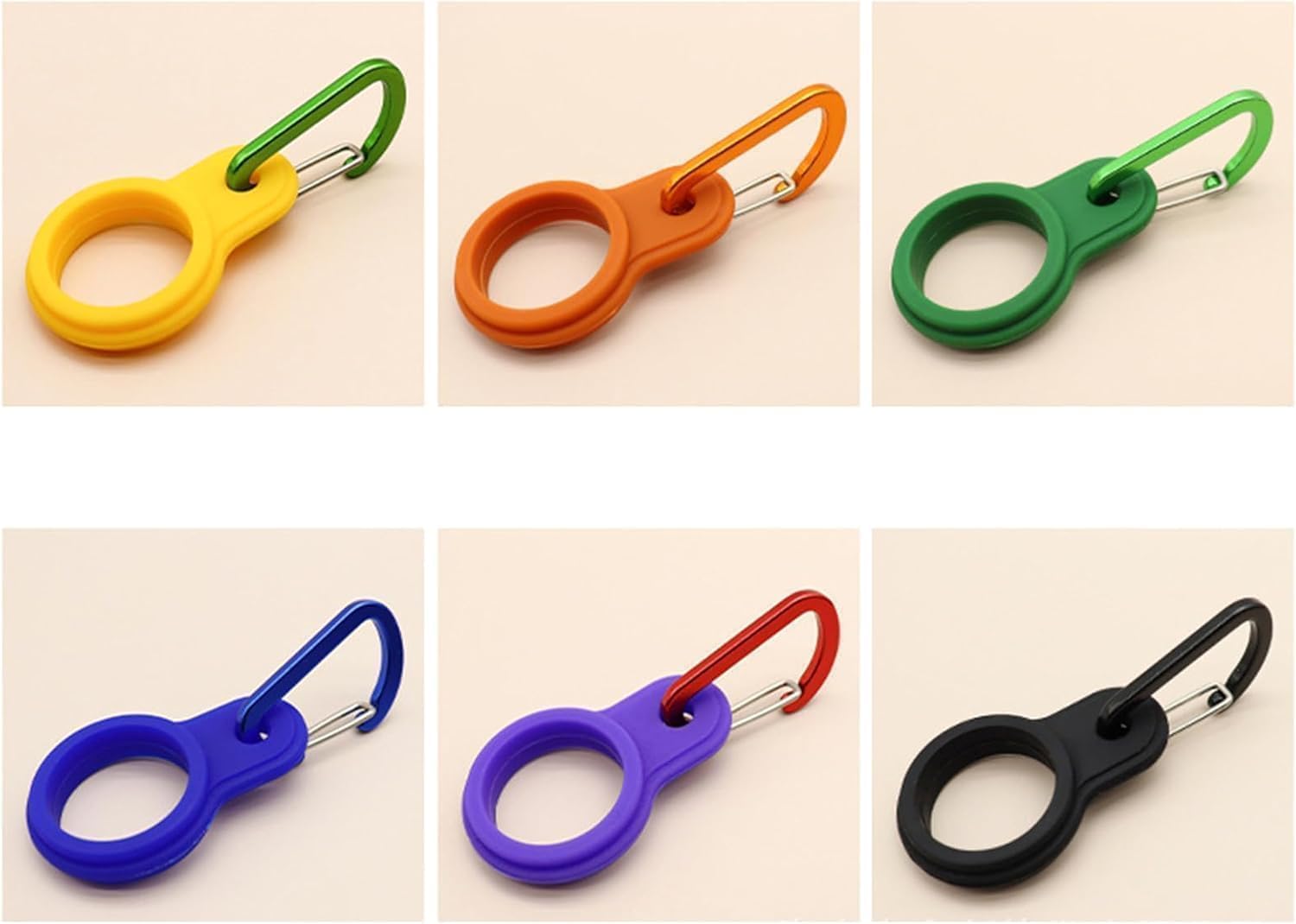 6 fibbie per bottiglie d'acqua in silicone con clip a moschettone, portatili, sicure per bottiglie, bottiglia d'acqua, anelli da appendere, fibbia portatile, escursionismo, campeggio, bottiglia