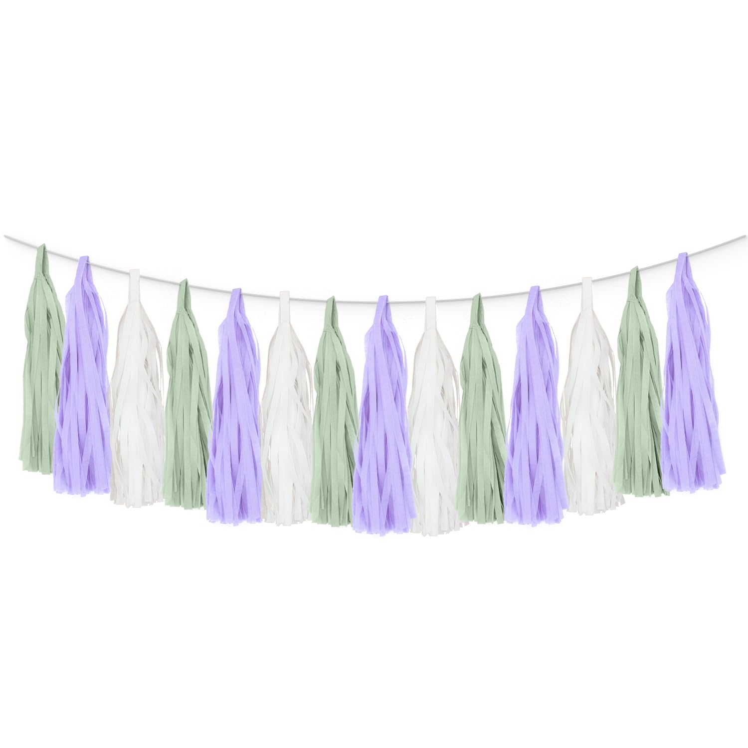 Dusty Sage Green Purple Lilac Lavender Party Decorations Paper Tassel Garland Banner Fringe Streamers Wildflower Fairy Birthday Baby Shower Wedding