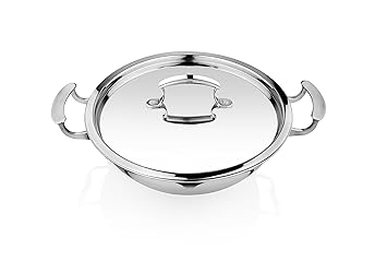 prida Triply Stainless Steel Kadai with Stainless Steel Lid 3.4 litres Capacity (26 cm Diameter) | 3.4 L Triply Stainless Steel (Induction and Gas Stove Friendly)