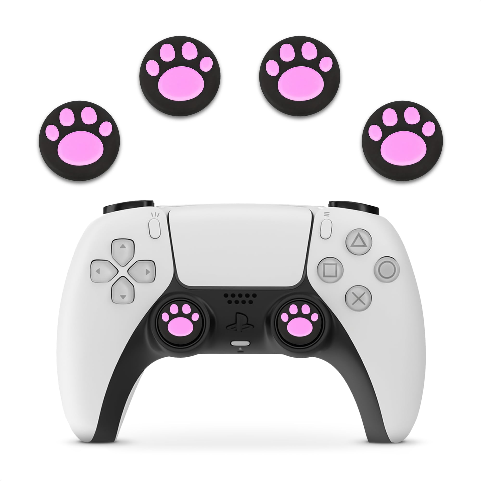 4Pcs Cat Paw Pink Thumbstick Grips - Controller Joystick Grips for Smooth, Precise Control & Comfort – Soft Silicone Joystick Caps, Compatible with Switch, PS5, PS4, Xbox & Standard Game Controllers