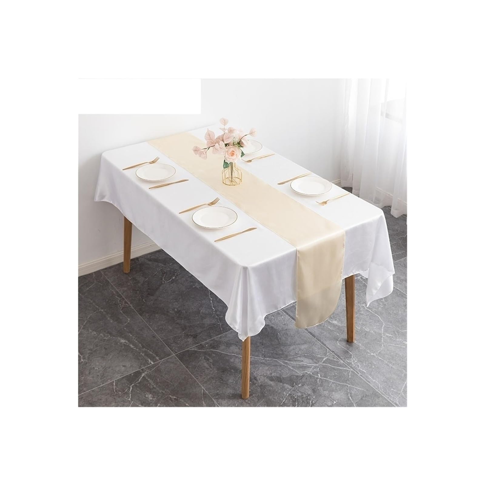Table Runner 6PCS Shiny Satin Banquet Wedding Table Runners Silk Ribbon Flags Party Hotel Event Decoration Christmas Home Dining(Champagne)