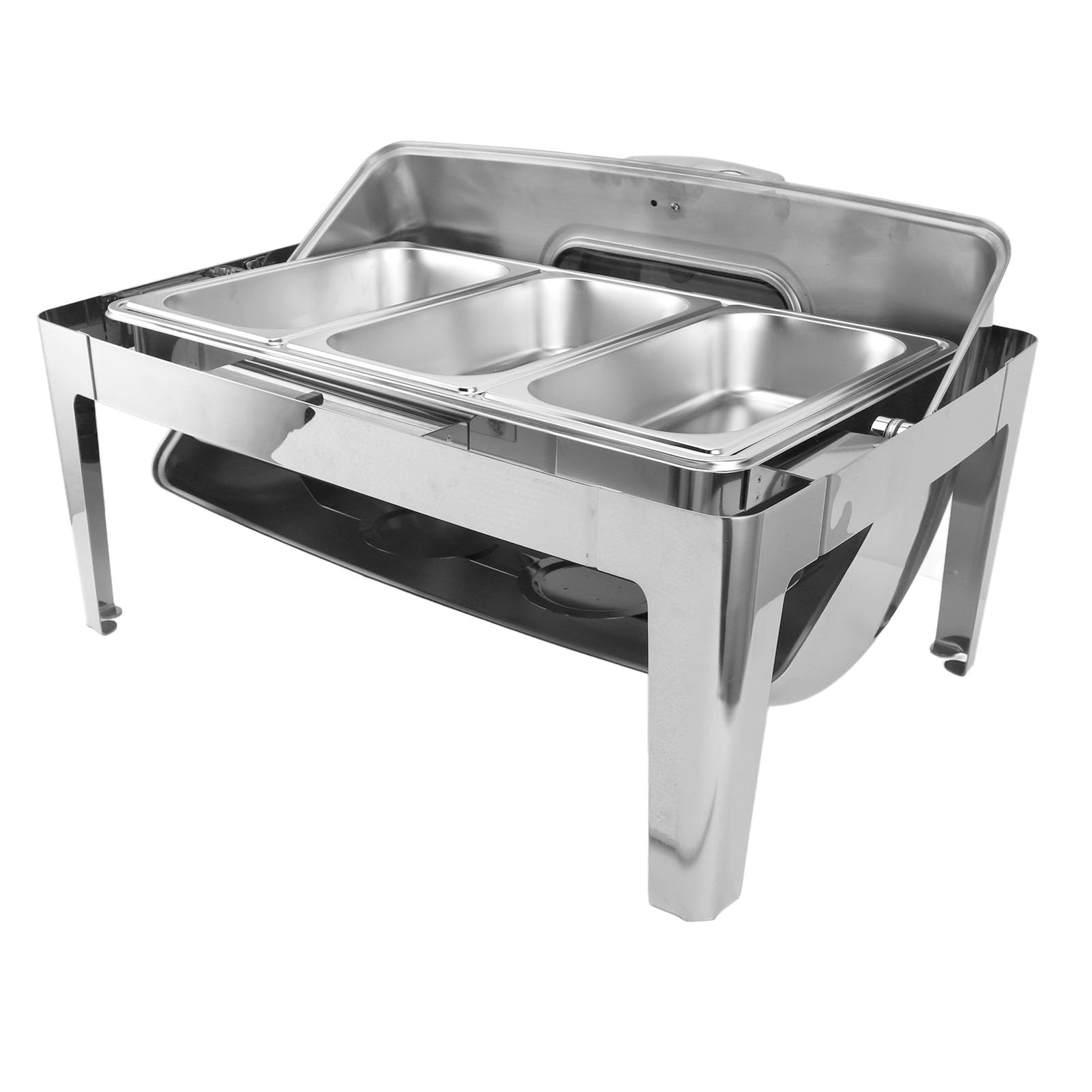 Qcwwy Chafing Dish, Diseño de Tapa de Vidrio Transparente Buffet Calentador de Alimentos Marco de Acero Inoxidable Chafing Dish Eléctrico Fácil Limpieza Chafing Dish Buffet Set (3