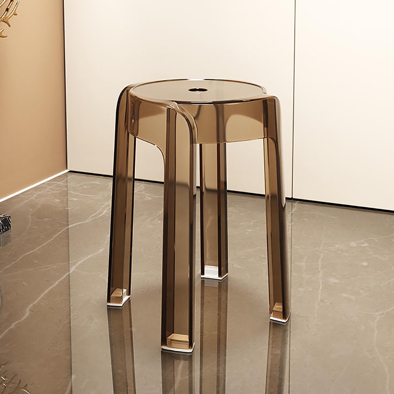 Acrylic Stackable Bar Stools Set of 2 Clear Plastic Backless Dining Stools for Coffee Shop Home Indoor Outdoor Decorative and Transparent (Caramel Color) Space saving and Stylish Solution
