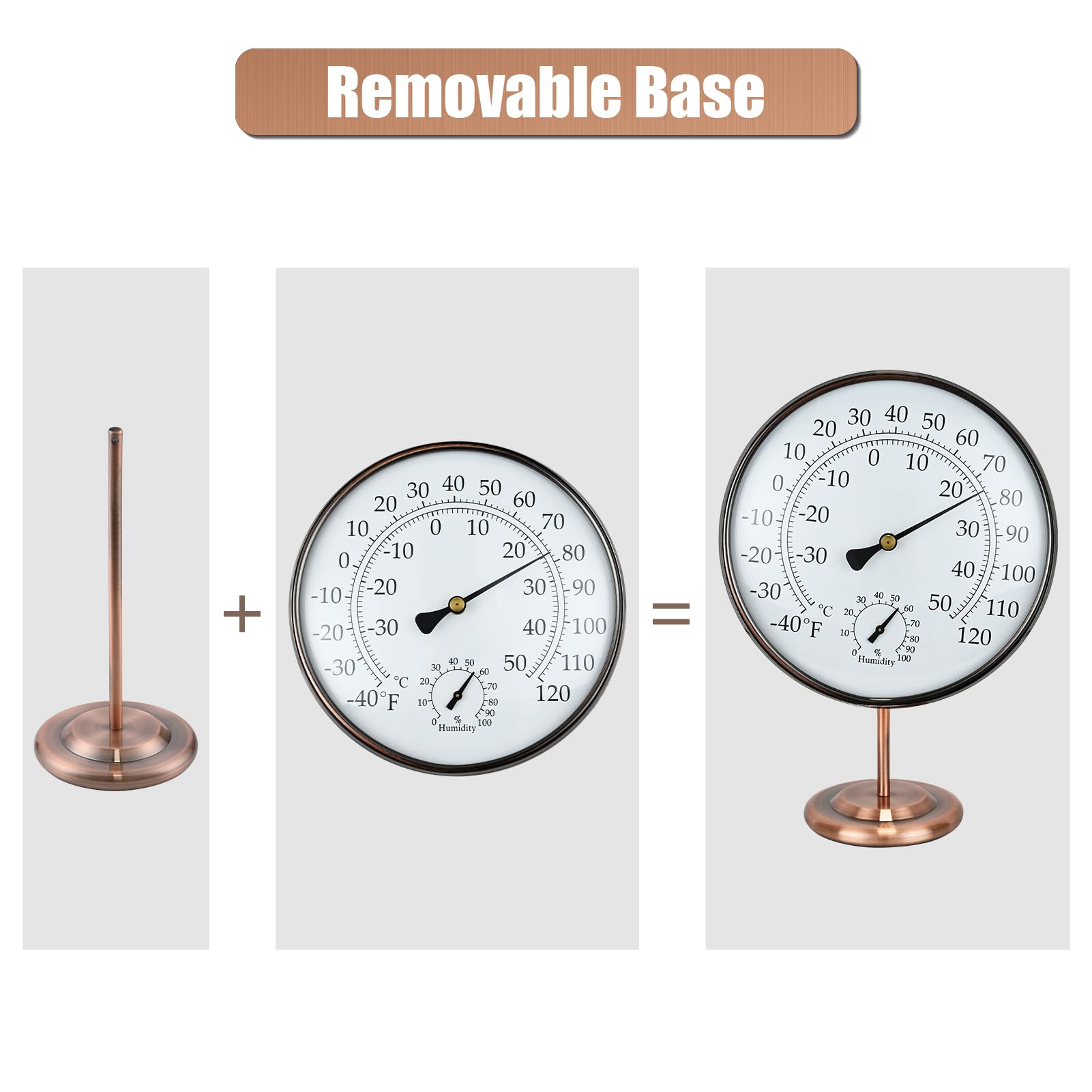 Termometro igrometro da esterno da 15,2 cm, in ottone massiccio, analogico, con supporto, non richiede batteria, igrometro per casa, ufficio, tavolo o decorativo