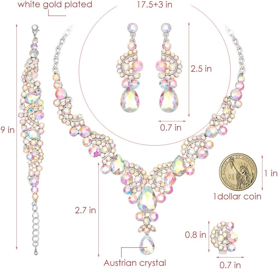 CSY Elegant Crystal Necklace Earrings Bracelet Ring Bridal Wedding Party Costume Jewelry Sets for Brides Women - Image 2